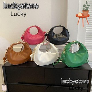 Lucky กระเป๋าสะพายไหล่ กระเป๋าถือ หนัง PU สีพื้น สไตล์มินิมอล สําหรับสตรี