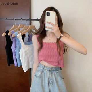 Lhj เสื้อครอปท็อปลําลอง ผ้าถัก แขนกุด สีพื้น เซ็กซี่ สําหรับผู้หญิง TPN