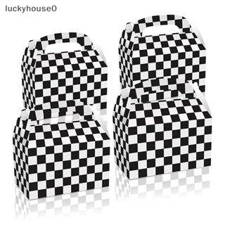 Luckyhouse0^^ กล่องขนม ลายตารางหมากรุก สีดํา สีขาว สําหรับปาร์ตี้วันเกิด 12 ชิ้น