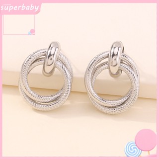Superbaby ต่างหูห่วงคู่ แบบบิดเกลียว เครื่องประดับแฟชั่นสไตล์ยุโรป สําหรับทุกโอกาส