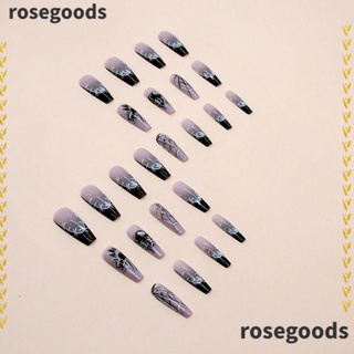 Rosegoods1 เล็บปลอม แบบยาว แต่งไล่โทนสี ถอดออกได้ สําหรับฮาโลวีน 24 ชิ้น