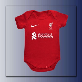 Baju tidur bayi rompers bola sepak Liverpool ชุดนอนจั๊มสูทรอมเปอร์ แขนห้าส่วน ลายผีเสื้อ แฟชั่นฤดูร้อน สําหรับเด็กทารก 6CWS