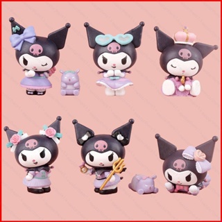 Ere1 โมเดลตุ๊กตาฟิกเกอร์ Sanrio Kuromi Little Demon and Baku ของเล่นสําหรับเด็ก ของขวัญวันเกิด ตกแต่งเค้ก 6 ชิ้น