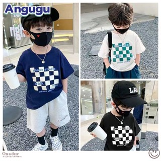 Angugu เสื้อยืด แขนสั้น ลายสก๊อต และกางเกงขาสั้น ลําลอง เหมาะกับฤดูร้อน สําหรับเด็กผู้ชาย 1 ถึง 2 ถึง 3 ถึง 4 ถึง 5 ถึง 6 ถึง 7 ถึง 8 ถึง 9 ปี 2023 2 ชิ้น ชุดเซตเด็กโต