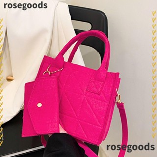 Rosegoods1 กระเป๋าสะพายไหล่ ผ้าสักหลาด ทรงสี่เหลี่ยม แต่งซิป ขนาดเล็ก สีพื้น แฟชั่นฤดูใบไม้ผลิ