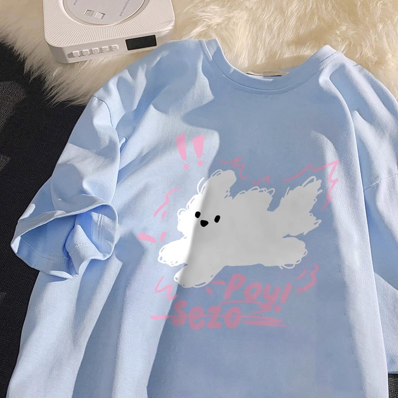 【Polyester】เสื้อยืดคอกลม แขนสั้น ทรงหลวม สไตล์เกาหลี ลําลอง ผ้าเบาสบาย เหมาะกับฤดูร้อน สําหรับนักเรียนผู้หญิง