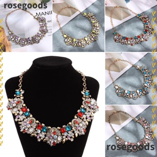 Rosegoods1 สร้อยคอสั้น ประดับเพชรคริสตัล พลอยเทียม ลายดอกไม้ หรูหรา สําหรับผู้หญิง