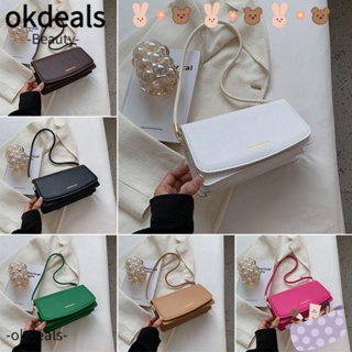 Okdeals กระเป๋าสะพายไหล่ สะพายข้าง หนัง Pu ทรงสี่เหลี่ยม สีพื้น สไตล์เรโทร สําหรับผู้หญิง