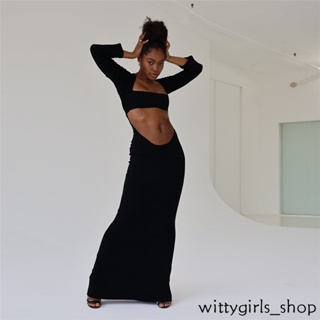 Wittygirls-shop_ชุดเดรสเซ็กซี่ เข้ารูป สีพื้น แฟชั่นฤดูใบไม้ร่วง สําหรับผู้หญิง