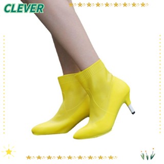 Clever รองเท้าส้นสูง สีพื้น สีเหลือง ใช้ซ้ําได้ สําหรับผู้หญิง 1 คู่