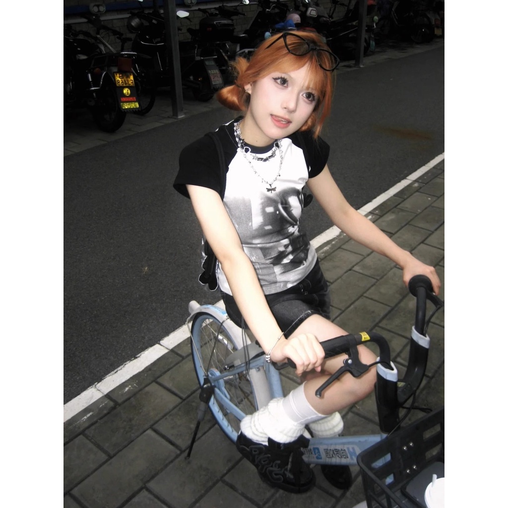 เสื้อยืดแขนสั้น อเนกประสงค์ สไตล์สตรีท อเมริกัน เหมาะกับฤดูร้อน สําหรับผู้หญิง