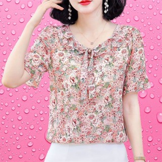 เสื้อเชิ้ต ผ้าชีฟอง ทรงหลวม ลายดอกไม้ ขนาดเล็ก สวมใส่สบาย แฟชั่นฤดูใบไม้ผลิ สําหรับผู้หญิง