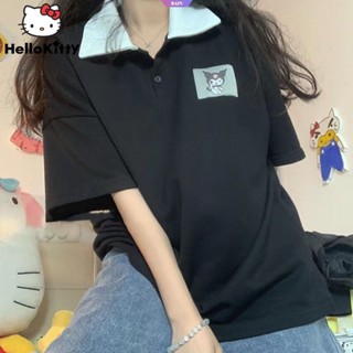 SANRIO Kawaii เสื้อยืดแขนสั้น คอปกโปโล ลายการ์ตูนอนิเมะ Hello Kitty Kuromi Cinnamoroll น่ารัก สไตล์ญี่ปุ่น แฟชั่น สําหรับผู้หญิง นักเรียน Y2k [RAIN]