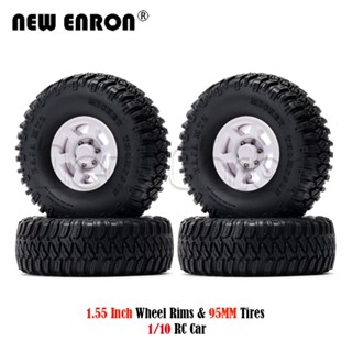 1.55 "4pc ยางลูกยางกาวฮับพลาสติกและยาง 95 มม. RC Track Truck Tyre 1/10 RC4WD D90 TF2 Tamiya LC80 MST JIMNY AXIAL