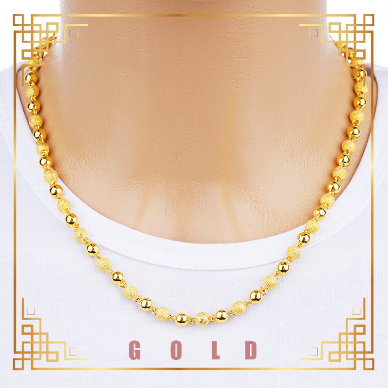 [Lucky K Gold] สร้อยคอลูกปัดพระพุทธรูปแข็งสีทอง Au999