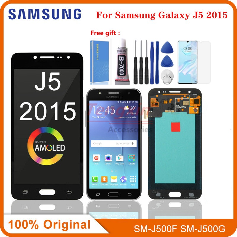5.0 "; Super Amoled LCD สําหรับ Samsung Galaxy J5 2015 J500 J500FN J500M J500H จอแสดงผล LCD Touch Sc