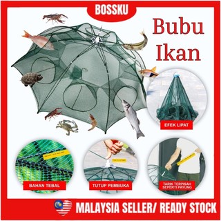 BOSSKU 4/6/8/10/12/16/20 Holes BuBu Payung Ikan Udang Portable Fishing Net Shrimp Cage Nylon Foldable Catch Fish 手抛网鱼具