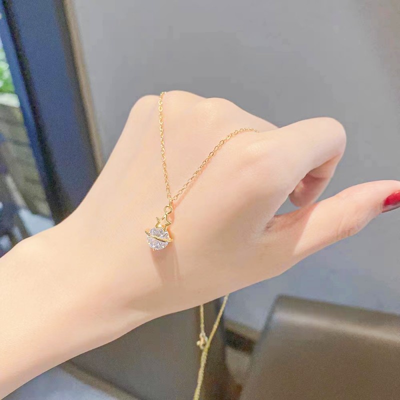 สร้อยคอสเตนเลส จี้เพชรไทเทเนียม สไตล์เกาหลี ญี่ปุ่น สําหรับผู้หญิง