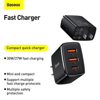 Baseus อุปกรณ์ชาร์จเร็ว 2U+C 30W US สีดํา