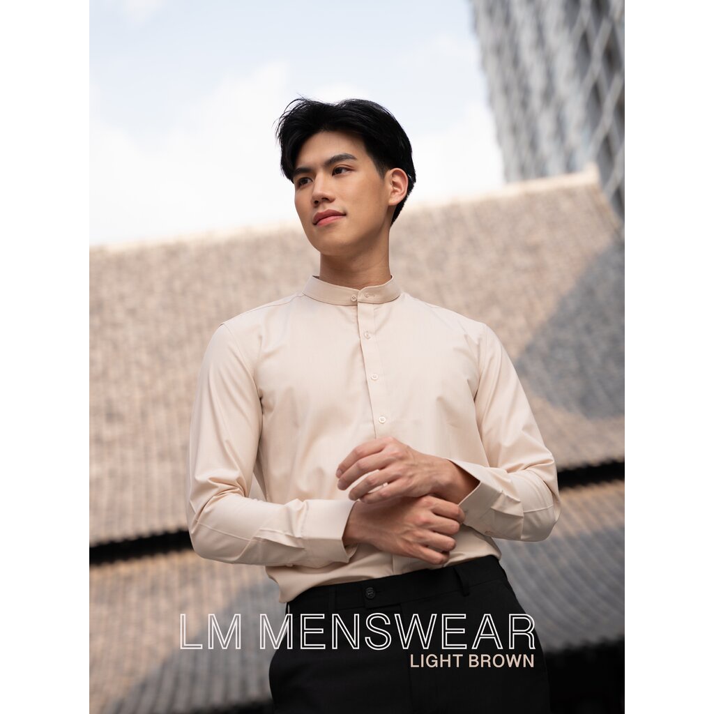 เสื้อเชิ้ตคุณภาพ คอจีน สีขาวWhite ขาวครีมCream White เหลืองพีชPeach Yellow น้ำตาลอ่อนLight Brown