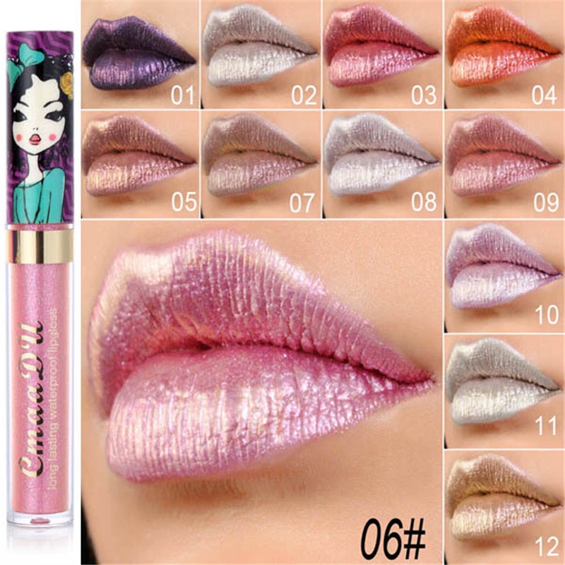 Cmaadu ลิปสติก ลิปกลอส ชิมเมอร์ กลิตเตอร์เพชร กันน้ํา ติดทนนาน สีทอง 12 สี