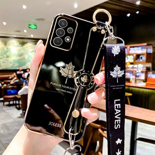 เคสโทรศัพท์มือถือ ลายใบเมเปิ้ล พร้อมสายคล้องมือ สําหรับ Samsung A04 A14 A34 A24 A54 A04S A23 A13 5G 4G A03 A03S