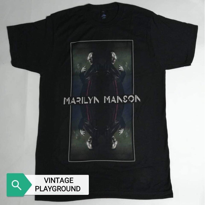 QVเสื้อยืดคอกลมcrew neckเสื้อวง Marilyn Manson ลิขสิทธิ์แท้S-4XL