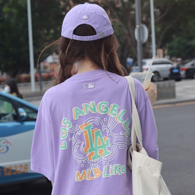 【HOT】MLB เสื้อยืด MLB LIKE UNISEX T-SHIRT แขนสั้นพิมพ์ลายตัวอักษรNYคอกลมชุดคู่