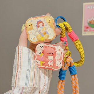 เคสหูฟังบลูทูธไร้สาย TPU นิ่ม แบบใส กันตก ลายการ์ตูนเป็ด พร้อมสายคล้อง สําหรับ AirPods 1 2 Gen3 Pro 2 2022