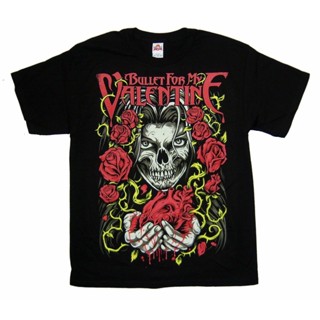 เสื้อครอปสายฝอ - 2022 เสื้อยืดอินเทรนด์ Bullet For My Valentine Roses และหัวใจเสื้อยืดสีดําเพลงวงให เสื้อยืดคอกลม