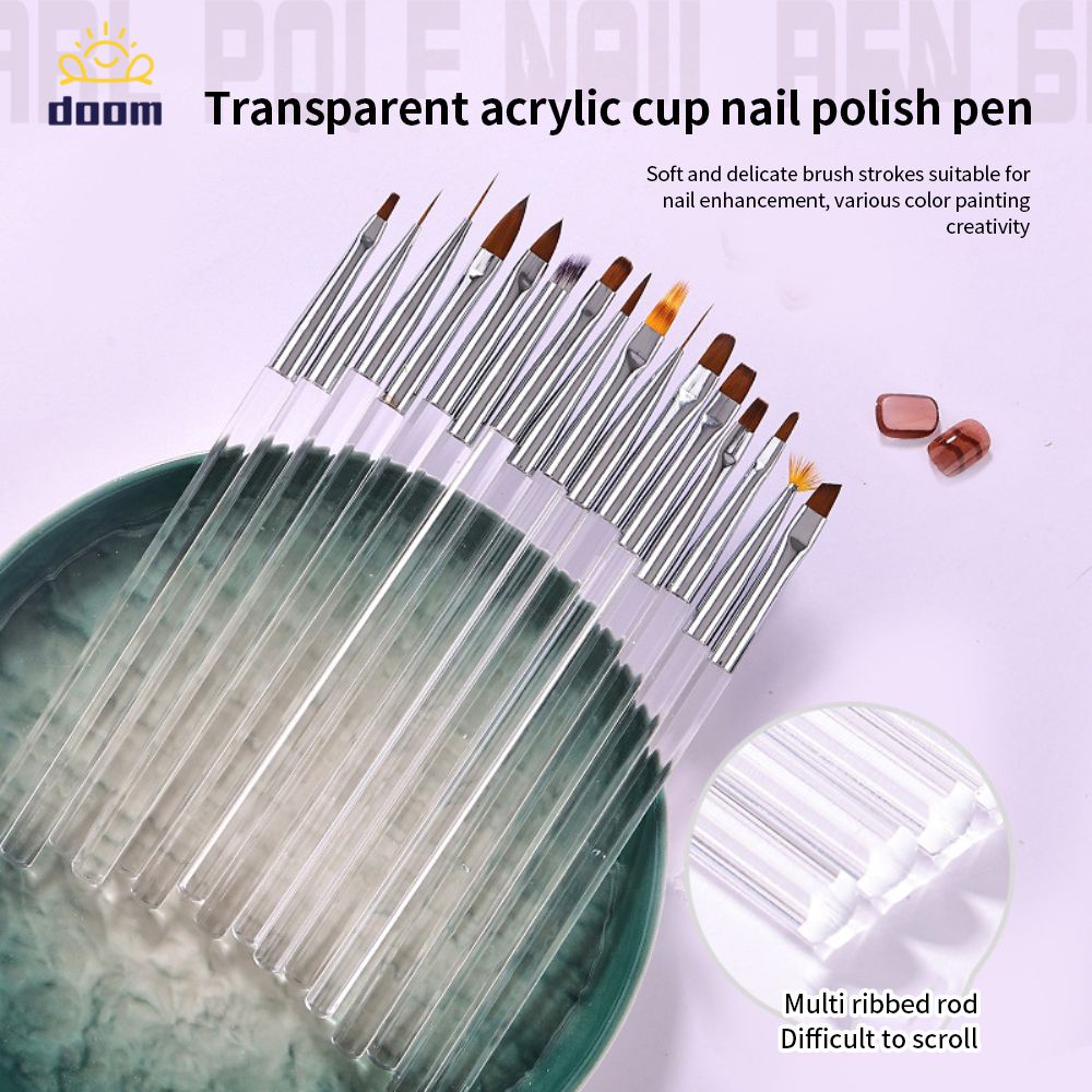 ชุดปากกาเล็บแท่งใสอะคริลิค16 Painted Vignette Pull Pen Crystal Pen Phototherapy Pen Full Set 【Doom】