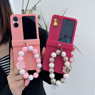 Hoce 3in1 เคสโทรศัพท์มือถือ กันกระแทก ลายกระต่ายน่ารัก พร้อมสายคล้อง ประดับมุก สีแคนดี้ สําหรับ OPPO Find N2 Flip 5G