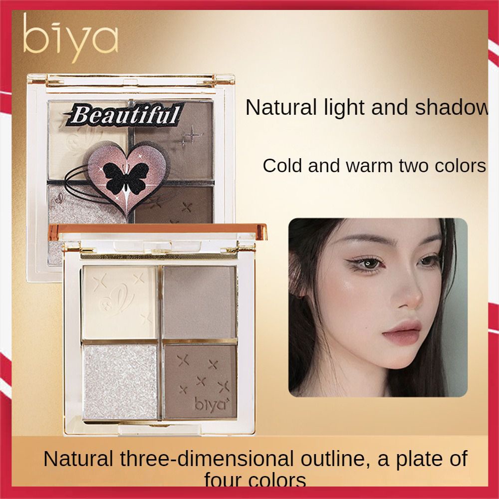 Biya 4 สี ปากกาเน้นข้อความคอนทัวร์จานสีเครื่องส่องสว่างแต่งหน้า 3D บรอนเซอร์แมทคอนทัวร์ผงดอกกุหลาบบลัชออน Highlighter High GLOSS Palette Blush เครื่องสำอางค์แต่งหน้า