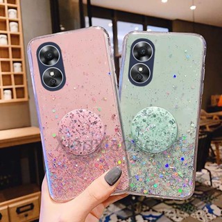 ขายดี เคสโทรศัพท์มือถือ Tpu นิ่ม ลายกลิตเตอร์ท้องฟ้า พร้อมขาตั้ง หรูหรา สําหรับ OPPO A78 A58 A57 A77S A77 4G 5G