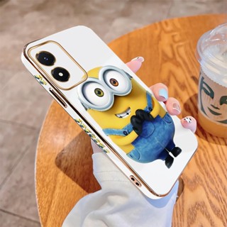 เคสโทรศัพท์มือถือ แบบนิ่ม ลายการ์ตูนมินเนี่ยน ขอบสี่เหลี่ยม หรูหรา สําหรับ Vivo Y02S Y16 Y22 Y22S Y35 Y55 Y75 Y75 5G