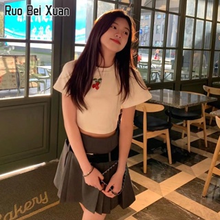 RUO BEI XUAN เสื้อยืดสตรีสไตล์เกาหลีฤดูร้อนใหม่พิมพ์แฟชั่นแขนสั้นเสื้อยืด