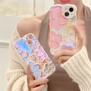 เคสโทรศัพท์มือถือ ซิลิโคน กันกระแทก ลายภาพวาดสีน้ํามัน รูปดอกไม้ สไตล์เรโทร สําหรับ Iphone 11 13 12 13pro 14pro 13 pro max 14