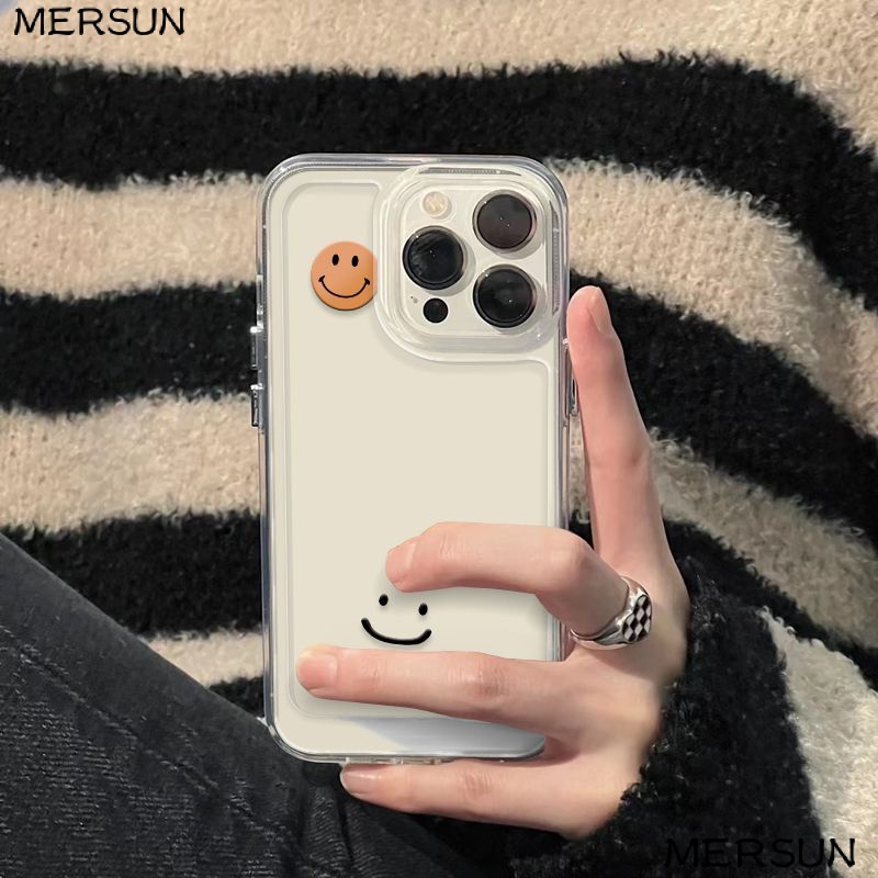 เคสโทรศัพท์มือถือแบบใส กันกระแทก ลายหน้ายิ้ม สีเหลือง เรียบง่าย สําหรับ Iphone 14promax Xrs8 1112 13 7
