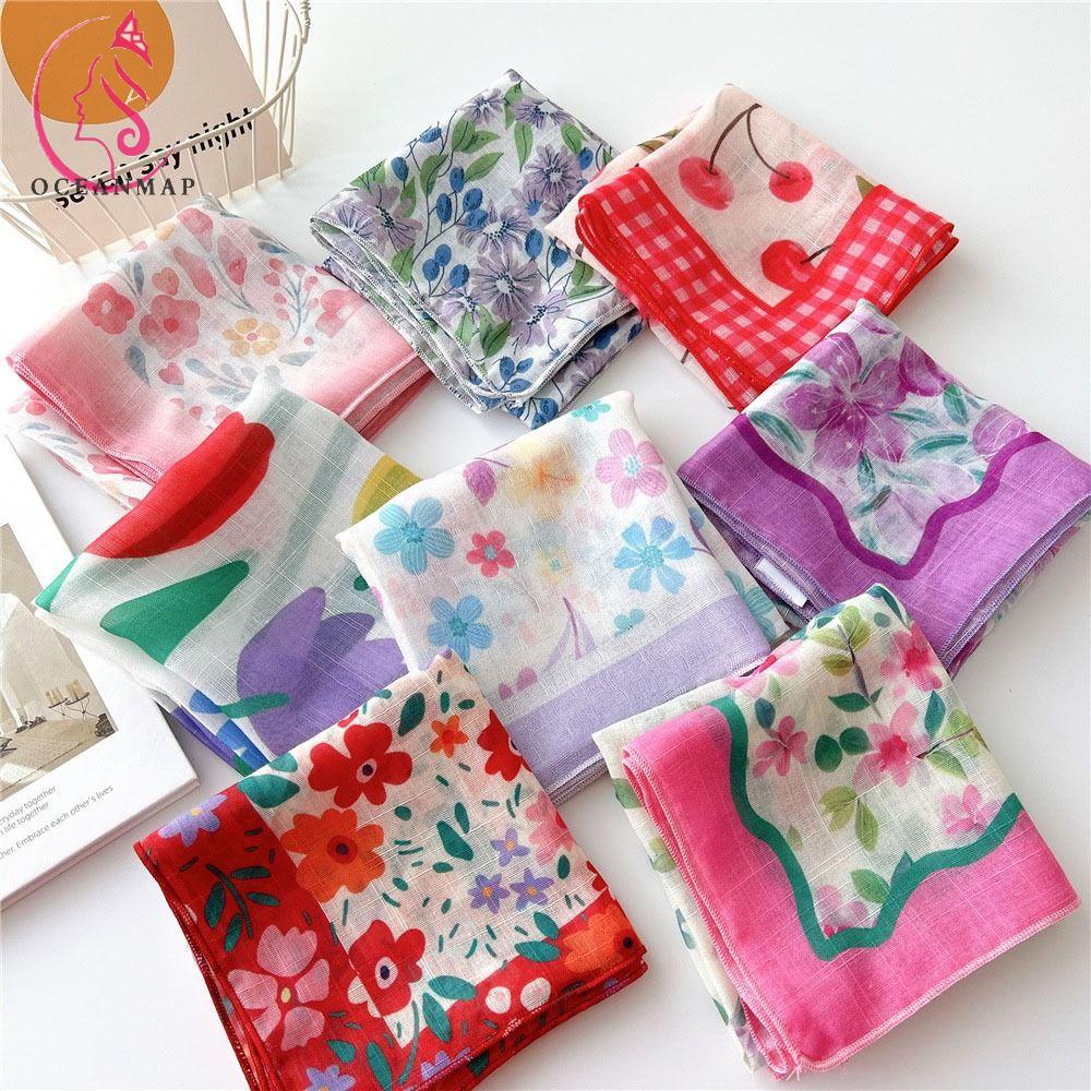 Oceanmap Elegant Flower Silk Square Scarf Ribbon Clothing Accessories