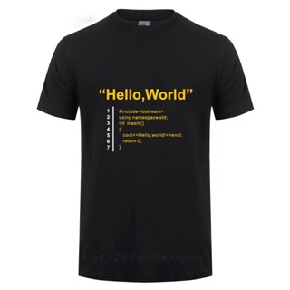 【hot sale】เสื้อยืดผ้าฝ้าย พิมพ์ลาย Hello World ของขวัญวันเกิด สําหรับผู้ชาย