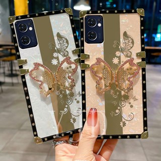 เคสโทรศัพท์มือถือ ขอบตรง กันกระแทก ลายผีเสื้อ ประดับเพชร สําหรับ OPPO Reno7 Pro Reno7 Z Reno6 Pro 6Z