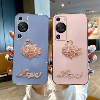 เคสโทรศัพท์Huawei P60 Pro P60 5G 2023 มือถือนิ่ม ชุบคริสตัล ลายหงส์ หรูหรา สําหรับ เคส Huawei P60pro 5G