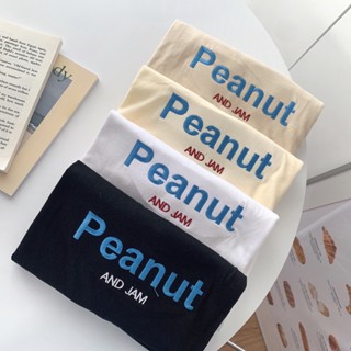 S205 เสื้อยืด oversize ผ้าคอตตอน สไตล์ minimal ปัก peanut and jam