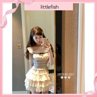 {littlefish} ชุดเดรสกระโปรง แขนผีเสื้อ ประดับเลื่อม หลายชั้น สไตล์ญี่ปุ่น เหมาะกับฤดูร้อน สําหรับเด็กผู้หญิง