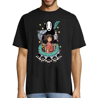 2023NEXเสื้อยืดผ้าฝ้าย พิมพ์ลายมังงะ MY NEIGHBOUR TOTORO Spirited Away สีดํา สําหรับผู้ชาย และผู้หญิง 2022เสื้อยืดอินเทร