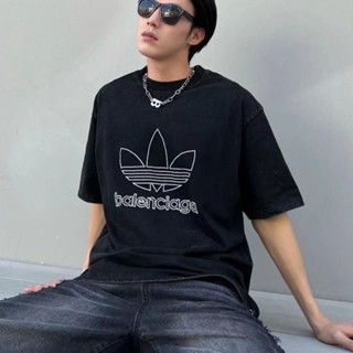 Adidas Originals X Balenciaga เสื้อยืดแขนสั้น ปักลายตัวอักษร สําหรับผู้ชาย และผู้หญิง