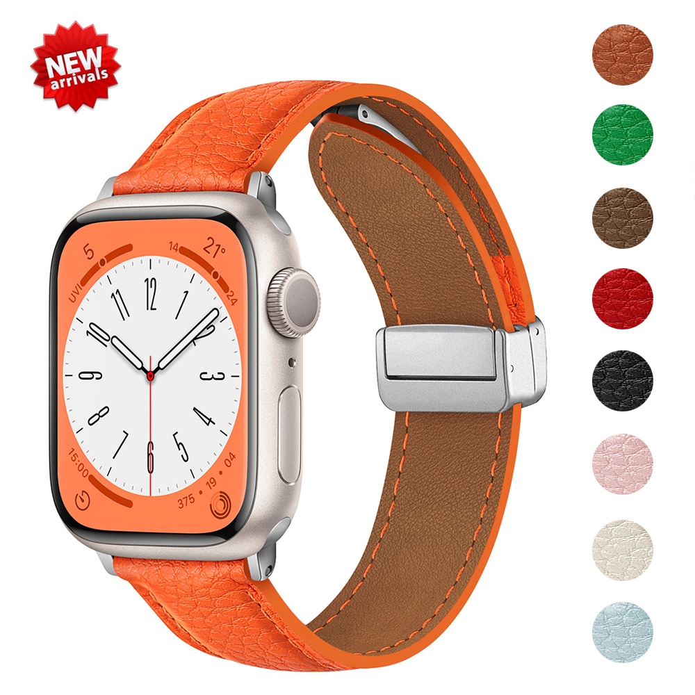 สายนาฬิกาข้อมือหนัง PU หัวเข็มขัดแม่เหล็ก สําหรับ Apple Watch 8 7 45 มม. 41 มม. Ultra 49 มม. iWatch Series 6 5 4 3 44 มม. 42 มม. 40 มม.
