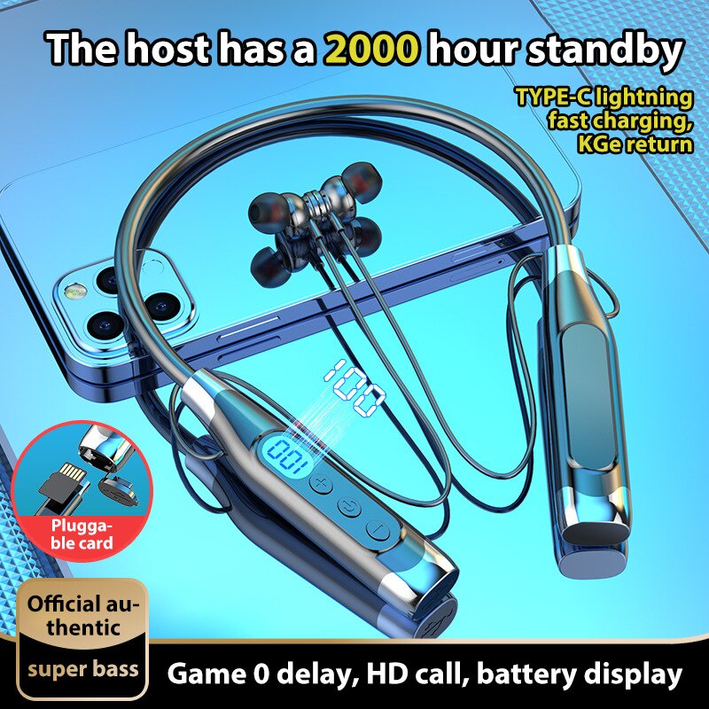 Jyc Original 100 ชั่วโมงความอดทนหูฟังบลูทูธ TFCard หูฟังไร้สายเบสพร้อมไมโครโฟนสเตอริโอหูฟังแบบคล้องคอชุดหูฟังกีฬา