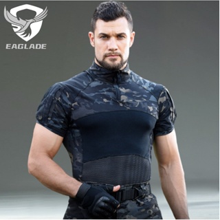 Eaglade เสื้อยืด แขนสั้น ลายกบยุทธวิธี YDJX-FG-DX สีดํา ยืดหยุ่น สําหรับผู้ชาย