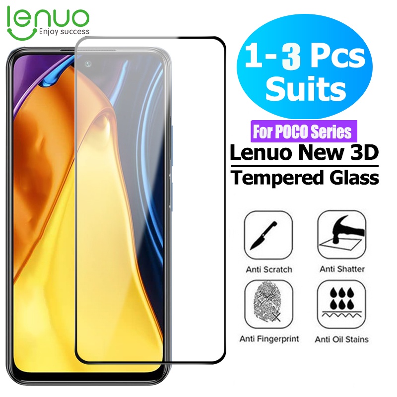 Lenuo 1 ~ 3 PCS 9H กระจกนิรภัยสําหรับ Xiaomi Poco F6 F5 X5 M4 M3 Pro F4 X4 GT X3 NFC 4G 5G ความละเอียดสูงป ้ องกันหน ้ าจอป ้ องกันการระเบิดฝาครอบเต ็ มรูปแบบ